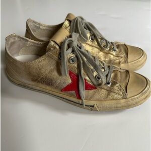 EUC GOLDEN GOOSE GOLD GGDB VSTAR2 SIZE 39 LACE UP SNEAKER SHOES